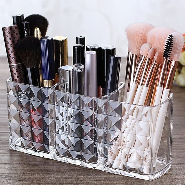 3 Holes Transparent Acrylic Makeup Brush Tool Cosmetic Makeup Storage Box  Case Make-Up Brush Holder Table Organizer Make Up Tool - AliExpress